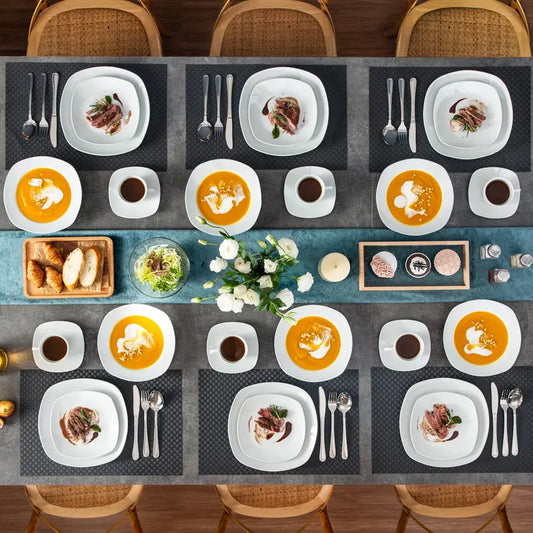MALACASA Porcelain Dinnerware Set - Square Ceramic Plates & Bowls Set, 18/24/30/36/50 Pieces, Modern Design, Dishwasher & Microwave Safe Cutlery Winter Holiday