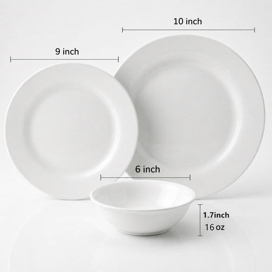 Melamine Dinnerware Sets-12 Pcs Dinner Dishes Set for 4,white melamine dinner plates set of 12,rv white plates set, kitchen plates and bowls set,Dishwasher Safe, Unbreakable,lightweight
