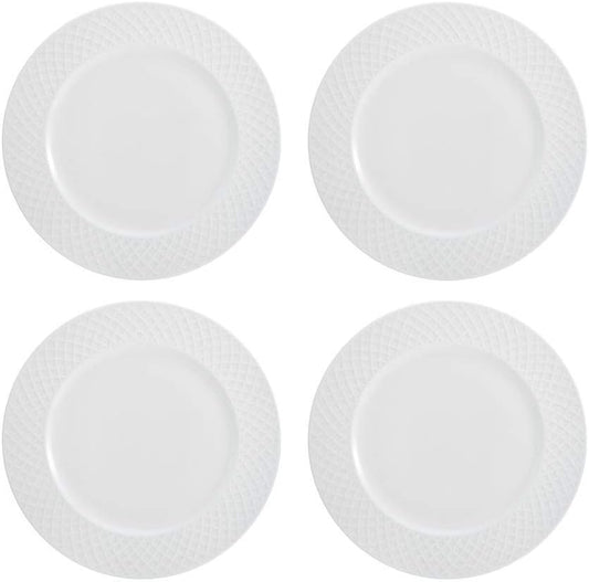 Mikasa Trellis 16-Piece Bone China Dinnerware Set, White, Includes Dinner Plates, Salad Plates, Cereal Bowls and Mugs, Dishwasher Safe