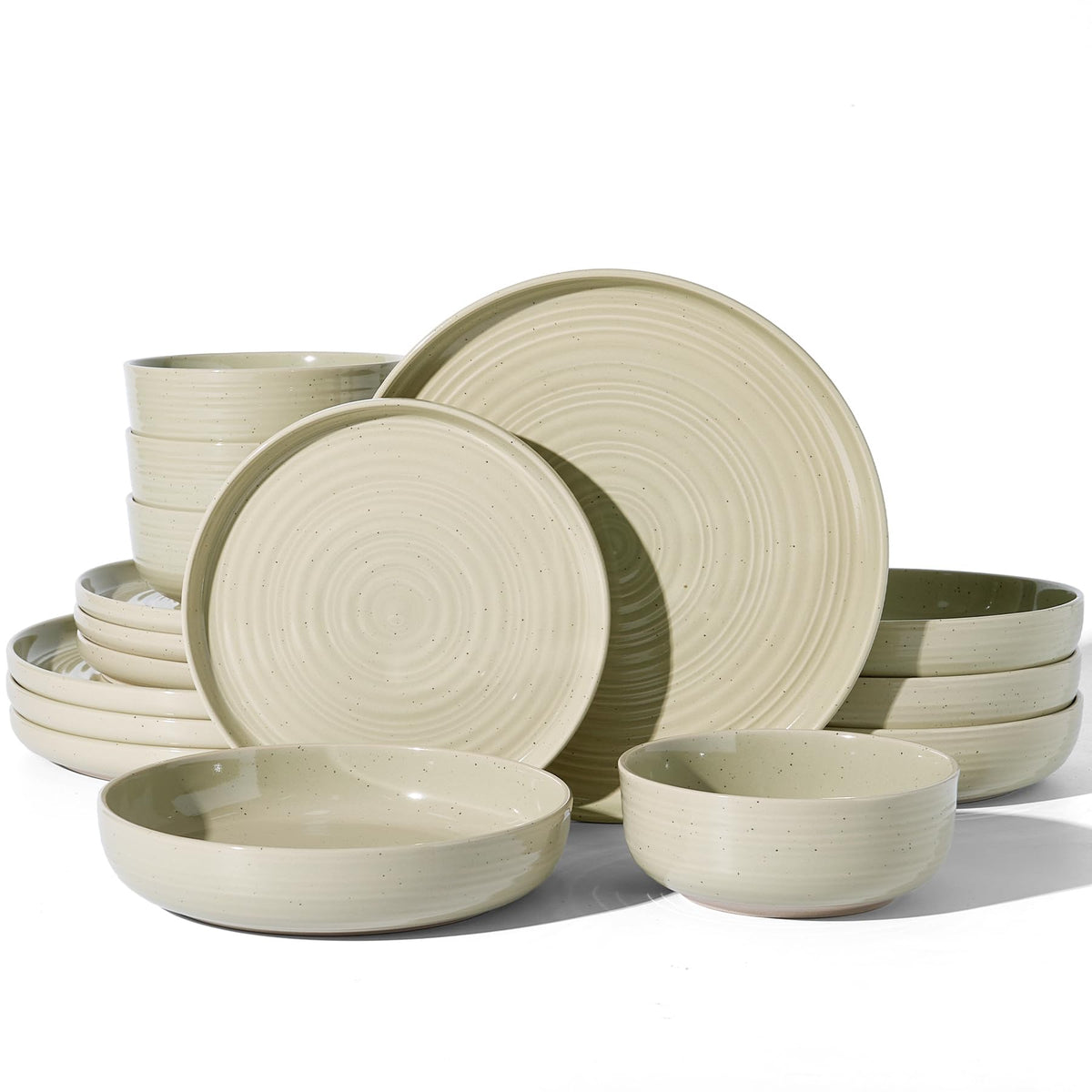 Stoneware Dinnerware Sets for 6, Plates and Bowls, Brown