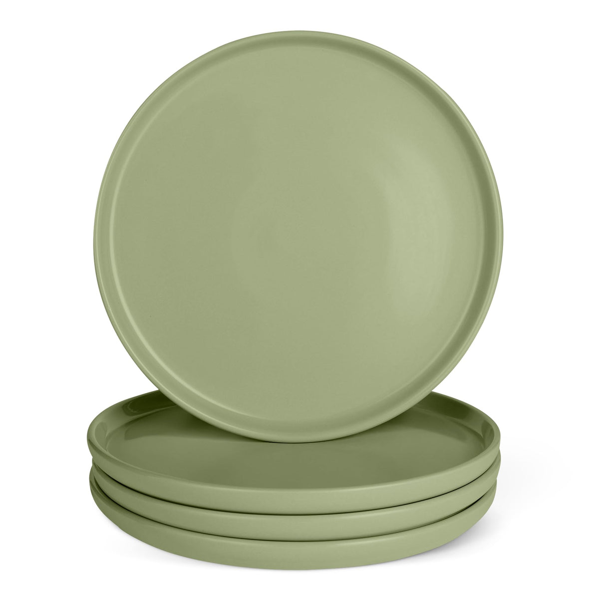 Amazon Basics Glazed Stoneware Dinnerware, 12-Piece Set, 4 Full Place Settings, Microwave and Dishwasher-Safe, Olive