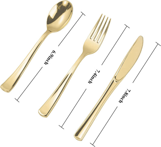 N9R 300PCS Gold Plastic Silverware, Disposable Plastic Cutlery/Utensils