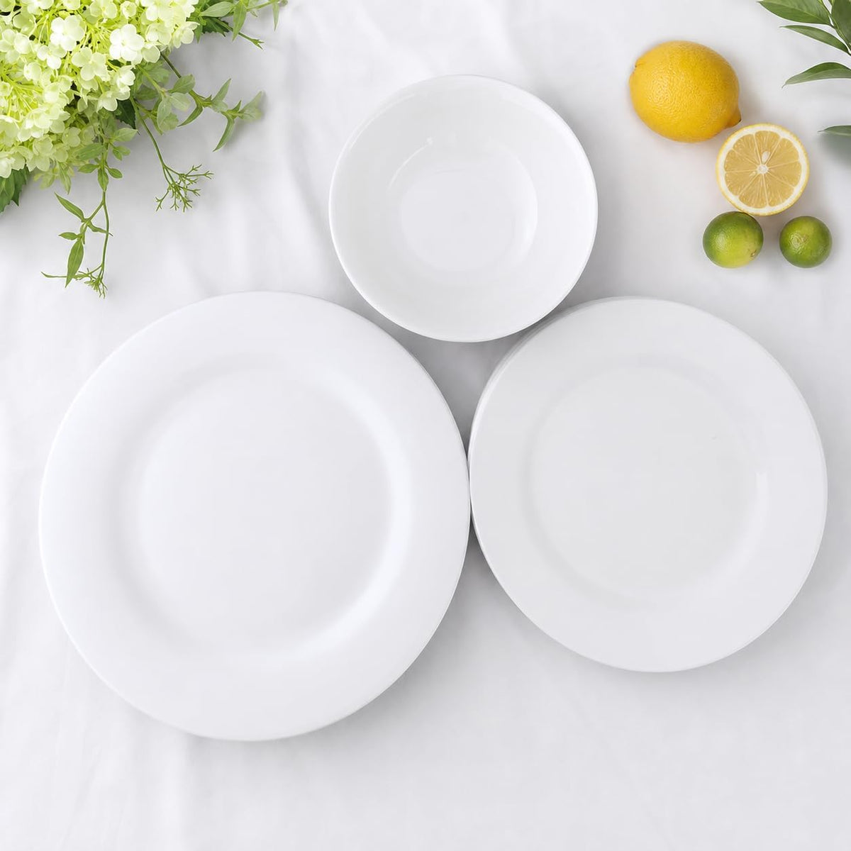 Melamine Dinnerware Sets-12 Pcs Dinner Dishes Set for 4,white melamine dinner plates set of 12,rv white plates set, kitchen plates and bowls set,Dishwasher Safe, Unbreakable,lightweight