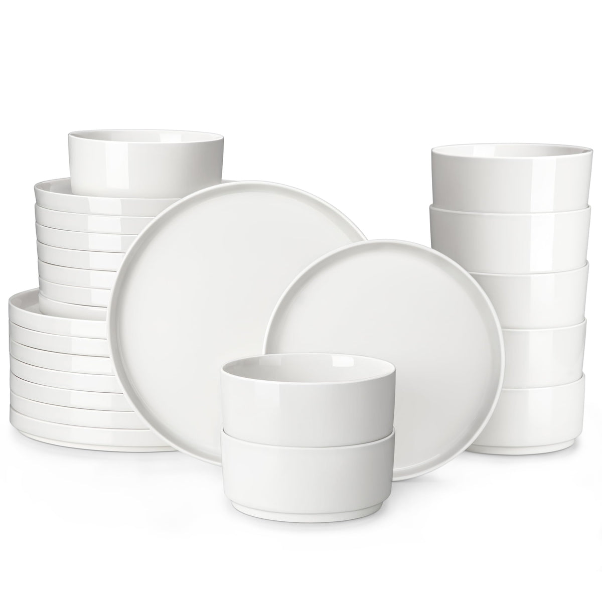 MALACASA 24 Pieces Porcelain Dinnerware Set, Modern White Dish Set for 6, Premium Serving Plates and Bowls Sets, Chip and Scratch Resistant Dishware Sets Kitchen Dishes Dining Ware Set, Series LEAH