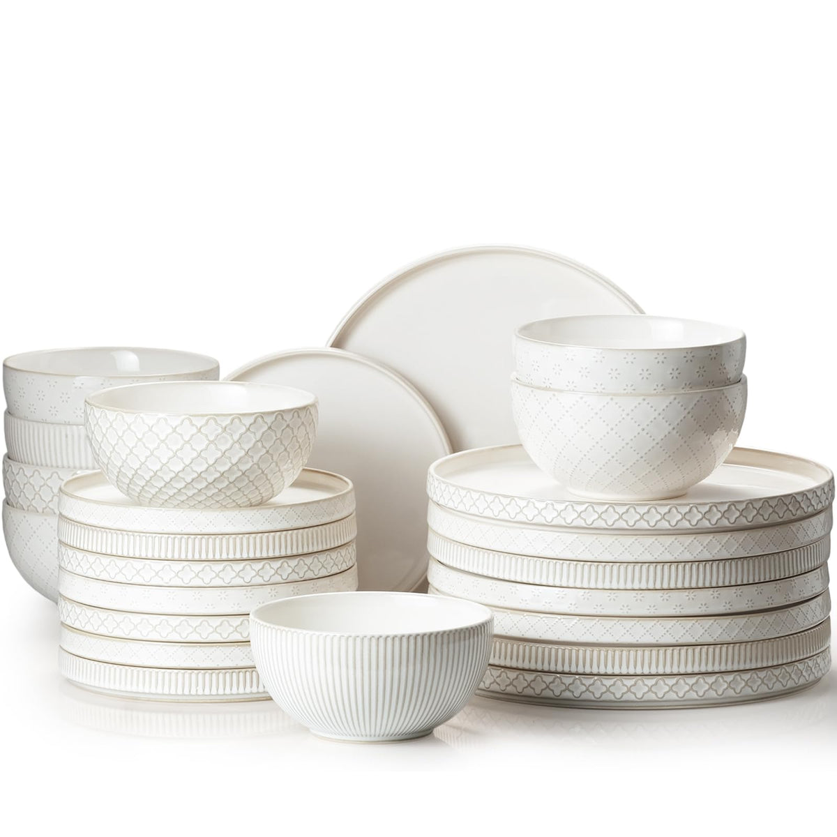 Getstar Dinnerware Sets, Plates and Bowls Sets (10.5” Dish + 8” Dish + 6” Bowl) for 4, Microwave and Dishwasher Safe, Ceramic Dinnerware Set (12 Piece)