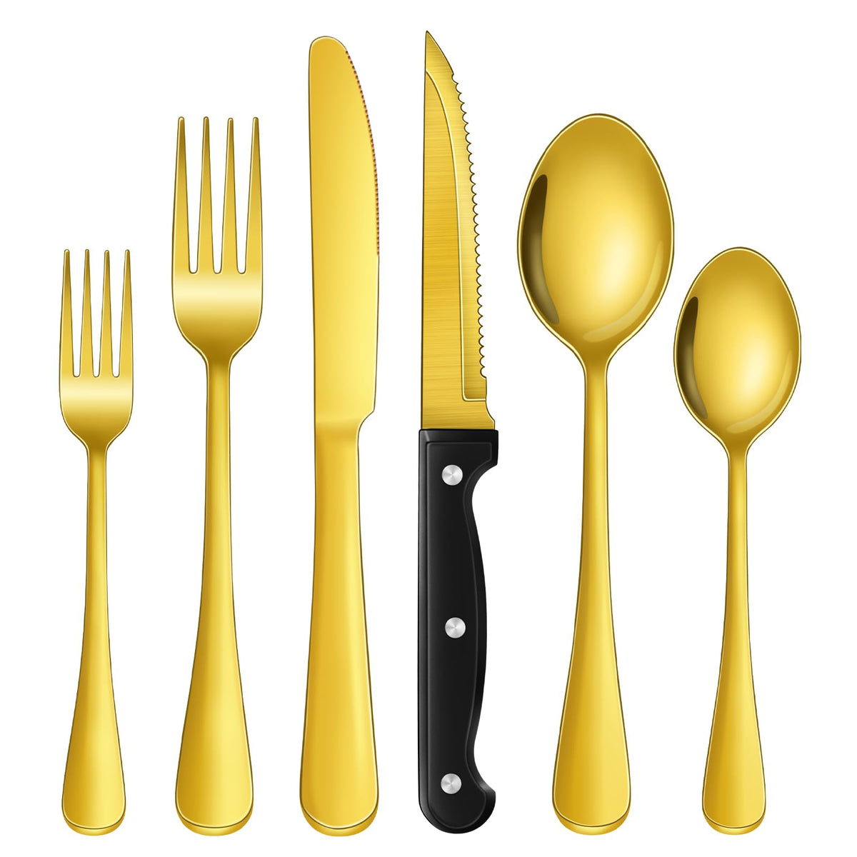24-Piece Silver Silverware Set with Steak Knives Stainless Steel Flatware Set for 4 Food Grade Tableware Cutlery Set Rust-proof, Mirror Polished, Dishwasher Safe