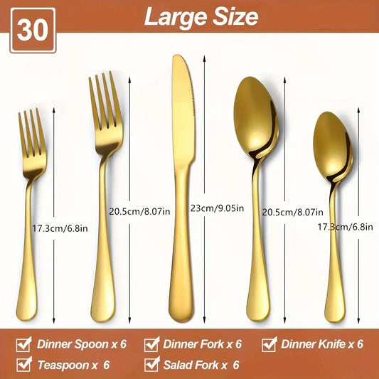 Stainless Steel Cutlery Set, Fork And Spoon Set, 30/60pcs Dinnerware Service Set Including Dinner Spoon, Tea Spoon, Dinner Fork, Salad Fork, Dinner Knife, Ideal for Home, Restaurant, Parties & Wedding, Kitchen Set Cutlery Utensils