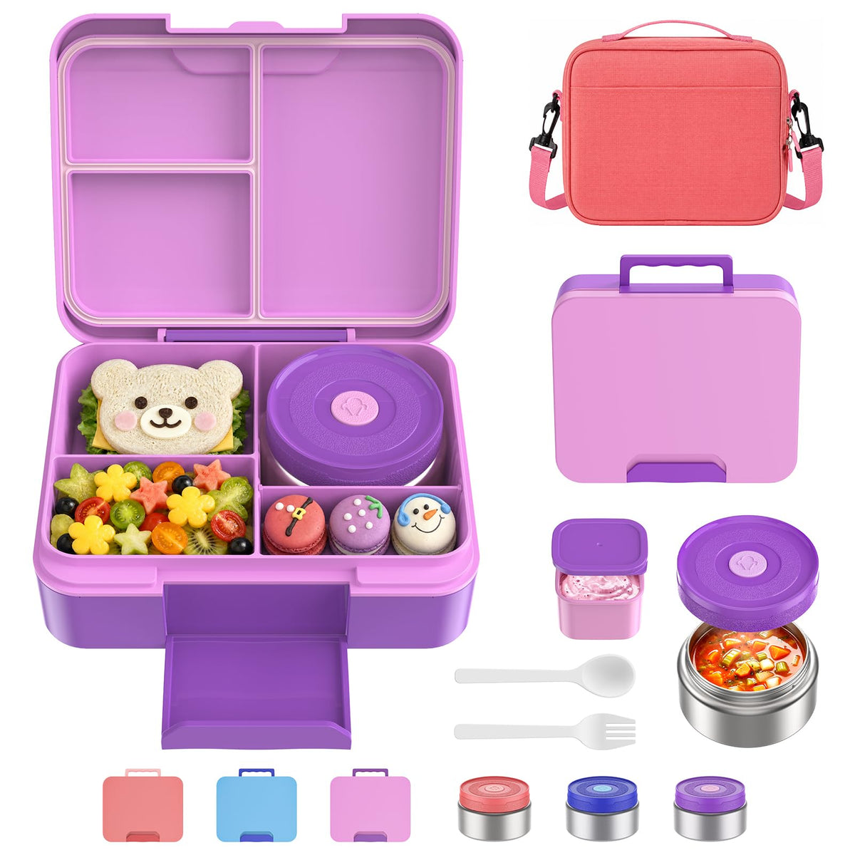Bento Lunch Box Set for Kids with 8.5oz Hot Food Jar Leak-Proof Lunch Food Container with Insulated Lunch Bag for Toddlers Girls Boys Teens to School, Office, Picnic, Camping, Travel - Blue