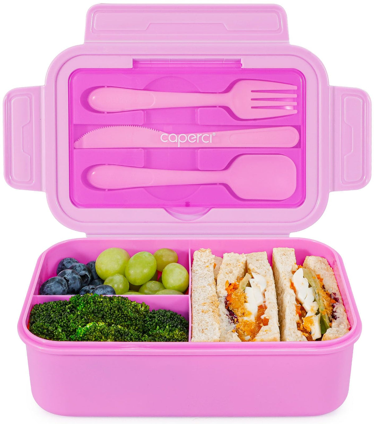 Caperci Classic Bento Box Adult Lunch Box for Older Kids - Leakpoof 47 oz 3-Compartment Containers for Adults and Teens, Built-in Utensil Set, Ideal for On-the-Go Balanced Eating, Navy Blue
