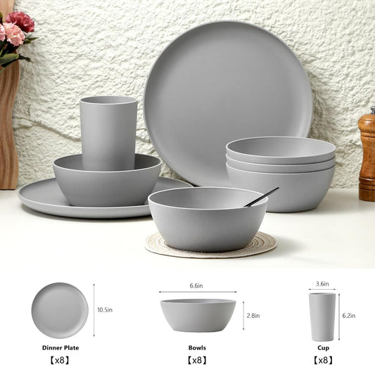 24pcs Matte Black Dinnerware Set, Plates Bowls & Cups, Unbreakable Dishes for 8, Reusable BPA‑Free Tableware, Dishwasher Safe for Kitchen Party Picnic Camping, Bonus Cutlery Set Included