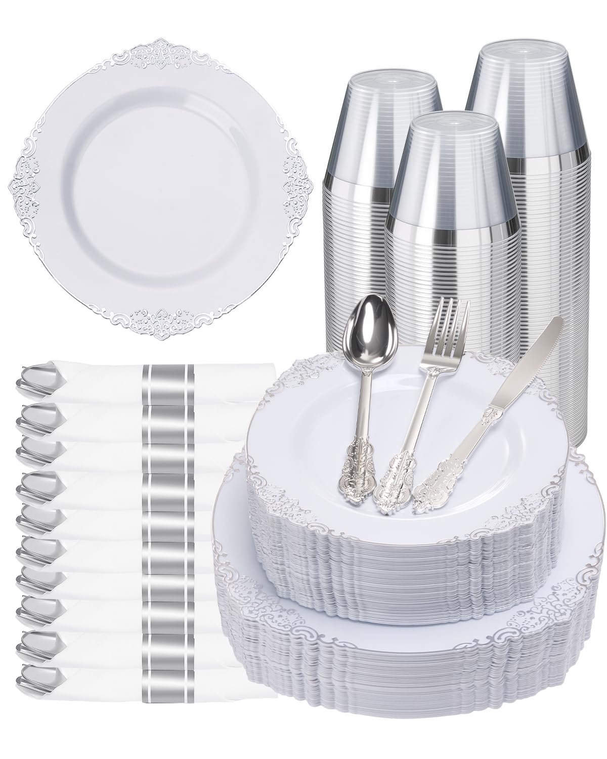 Goodluck 350 Piece Gold Plastic Dinnerware Set for 50 Guests