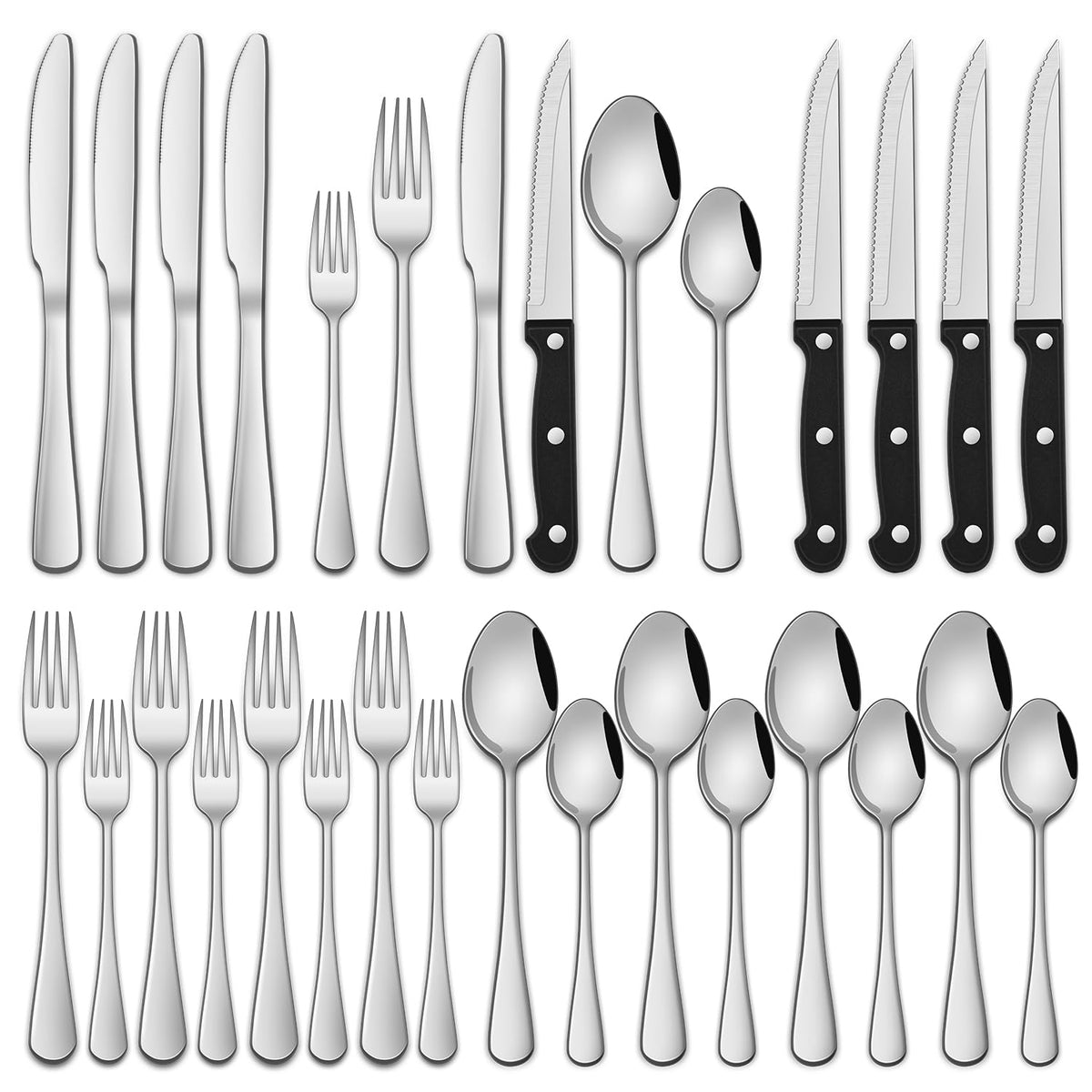 24 PCs Silverware Set Service for 4, Kitchen And Dining Eating Utensils Set