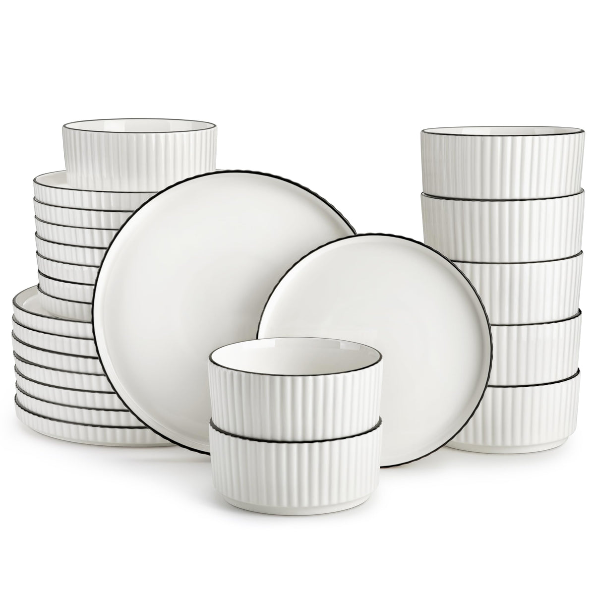 MALACASA Porcelain 18 Pieces Plates and Bowls Set, Dinnerware Set for 6