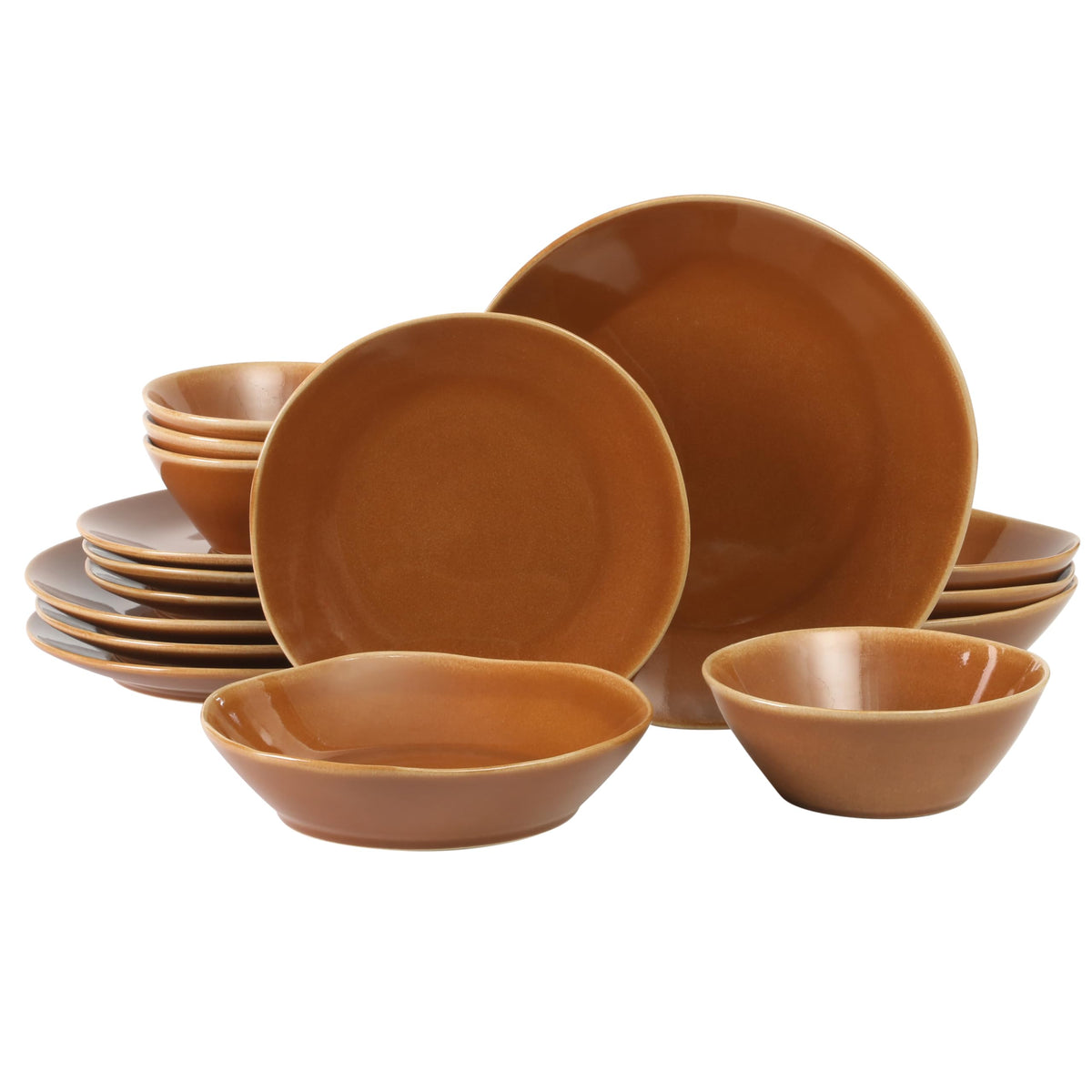 Bloomhouse - Two Time Oprah's Favorite Things Winner - Santorini Mist Double Bowl Terracotta Reactive Glaze Plates and Bowls Dinnerware Set - Amber, Service for Four (16pcs)
