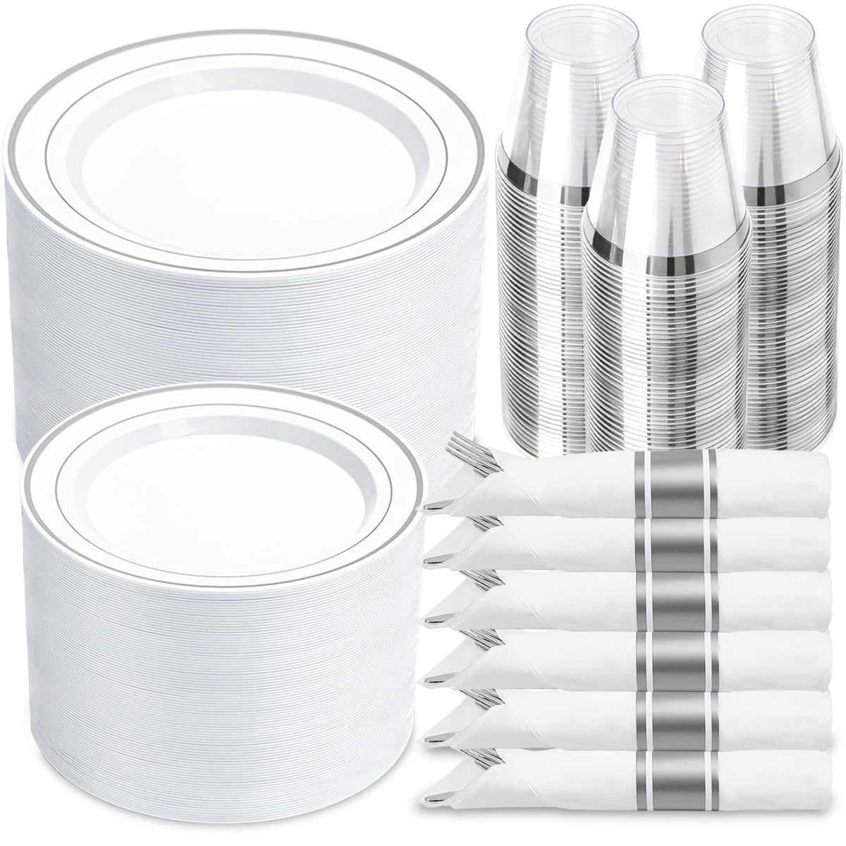 350PCS Gold Disposable Plastic Dinnerware Set for 50 Guests