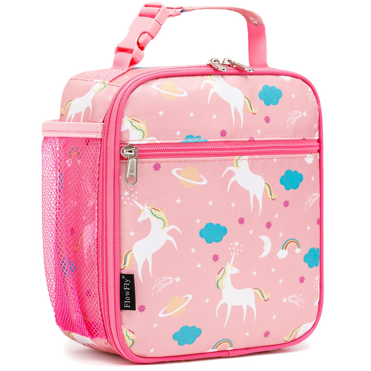 FlowFly Kids Lunch Box Insulated Letter Print Soft Bag Mini Cooler Back to School Thermal Meal Tote Kit for Girls, Boys, Black