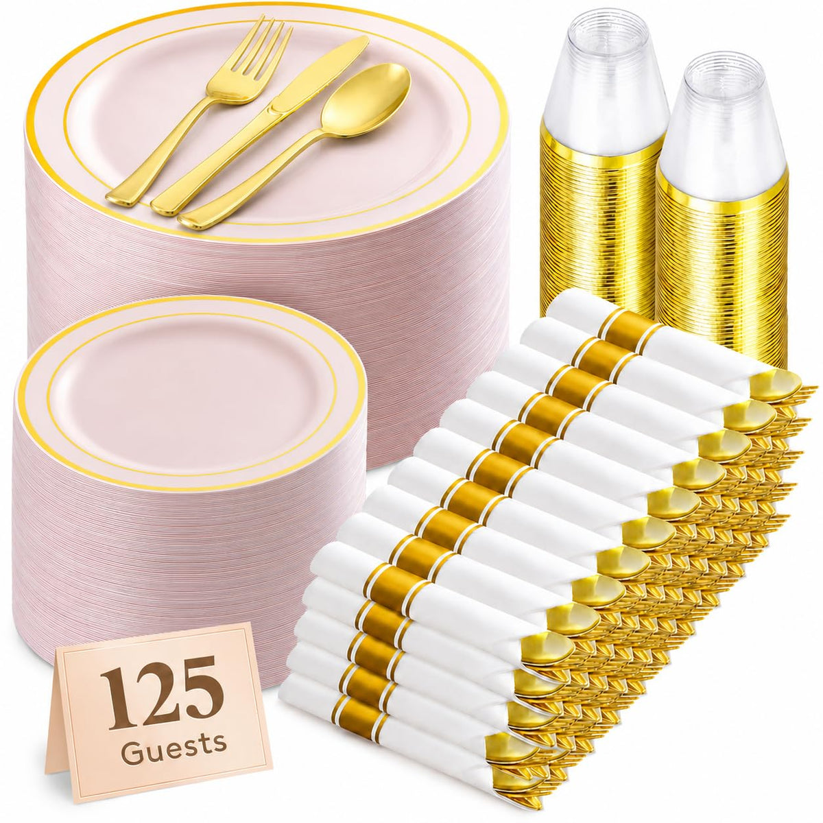 Lifewit 350PCS Disposable Dinnerware Set, Plastic Plates for 50 Guests