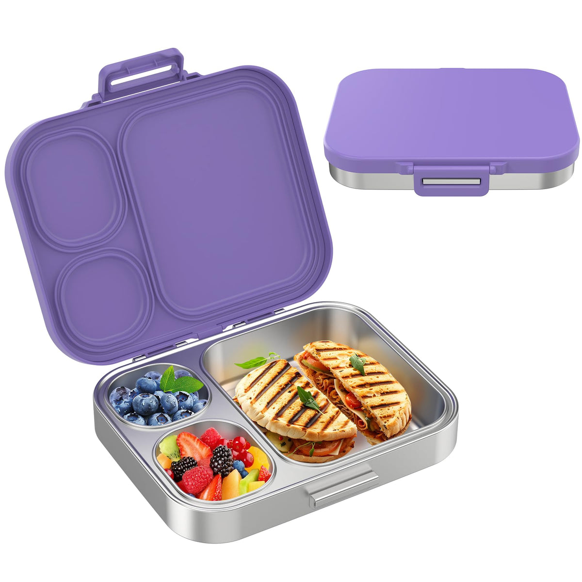 Pawtong Stainless Steel Bento Lunch Box for Kids | 3-Compartment Lunch Box Container Kids | 100% Leakproof, Eco-Friendly, Perfect Portion Control for Kids&Adult Healthy Meals (Green)