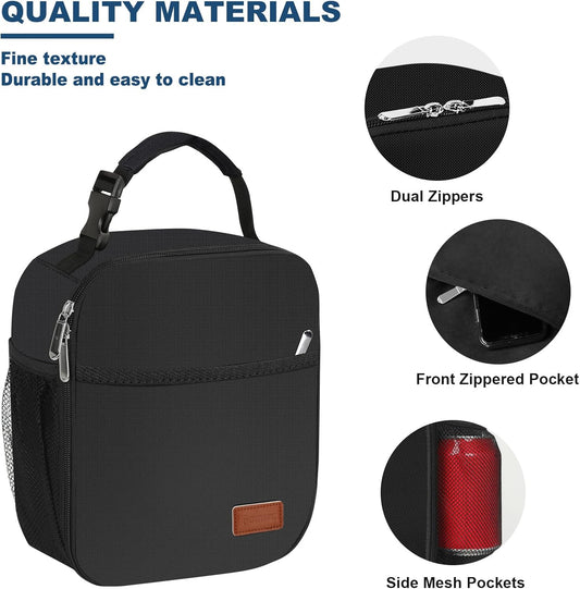 Femuar Lunch Box for Men Women Adults, Small Lunchbox for Work Picnic - Reusable Lunch bag Portable Lunch tote, Black