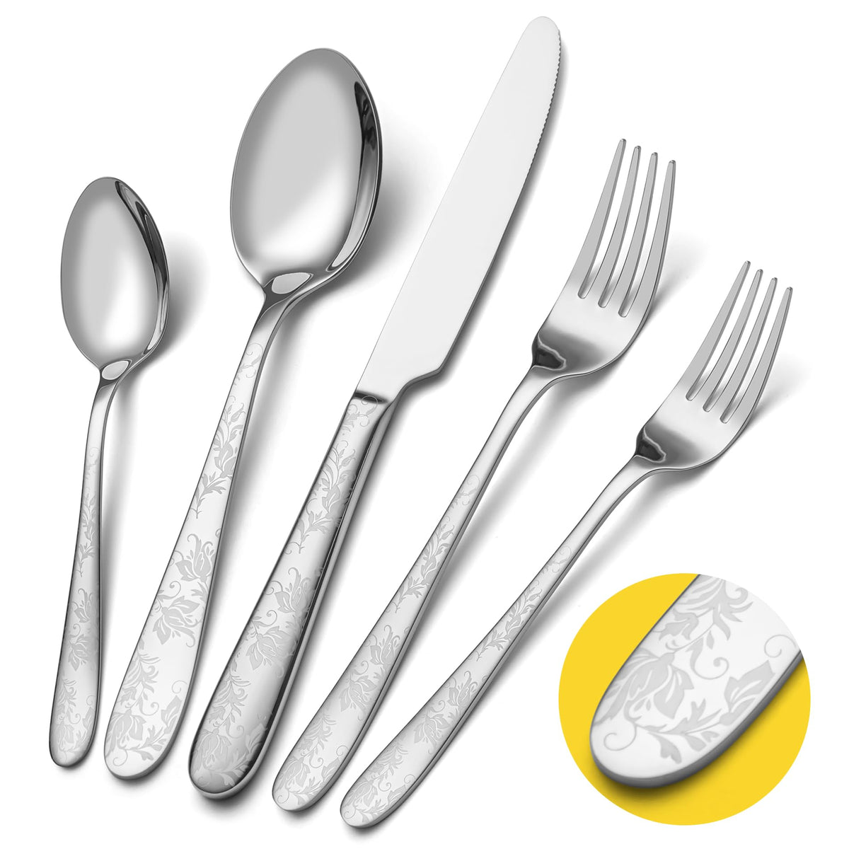 Hammered Silverware Set, EIUBUIE 40-Piece Stainless Steel Flatware Set for 8, Mirror Finish Tableware Kitchen Cutlery Sets, Durable Home Eating Utensils Sets Includes Fork Spoon Knife, Dishwasher Safe