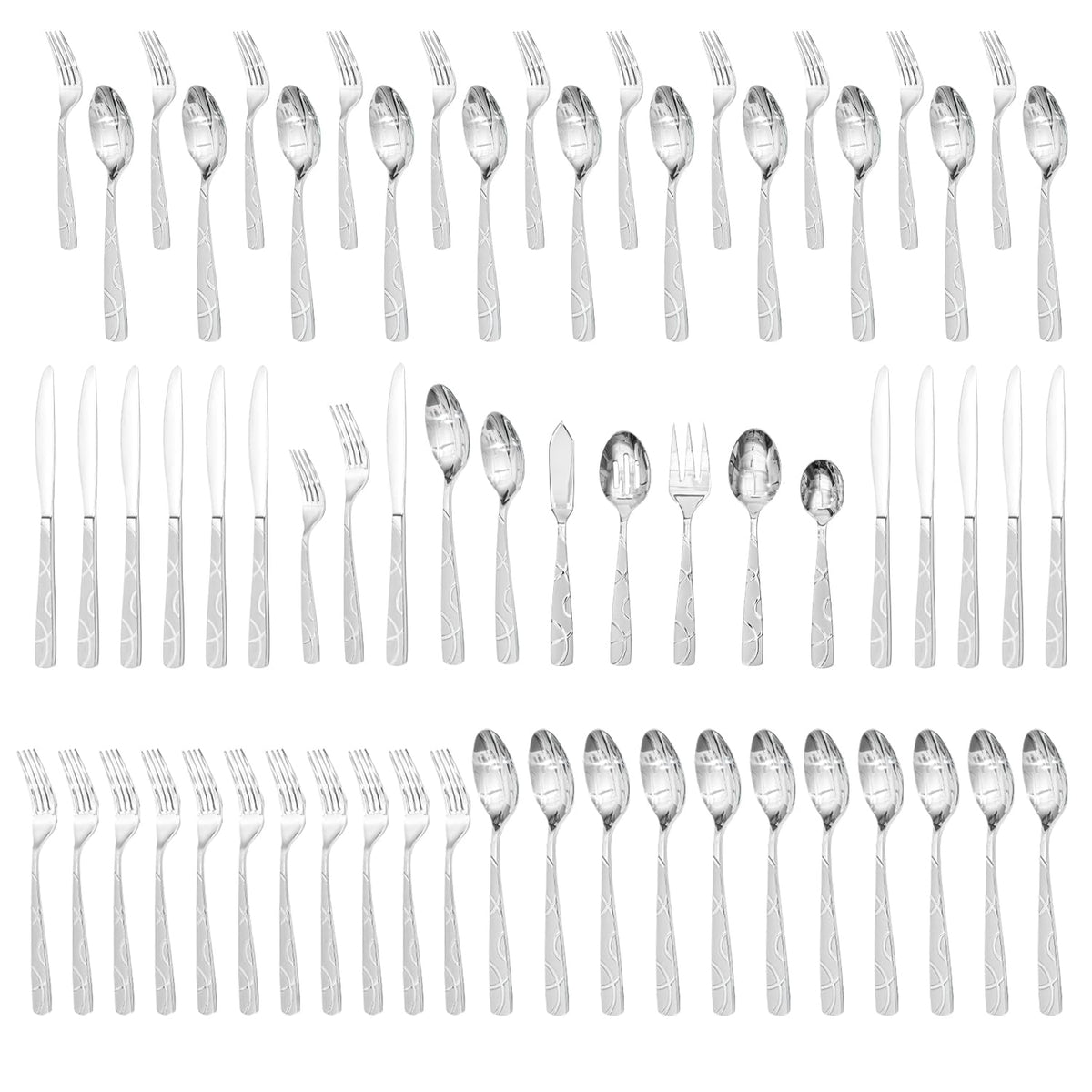 HIKAA 48PCS Stainless Steel Silverware Set with Steak Knives, Modern Flatware Set for Kitchen, Mirror Polished Cutlery Set with Forks, Spoons and Knives,Dishwasher Safe