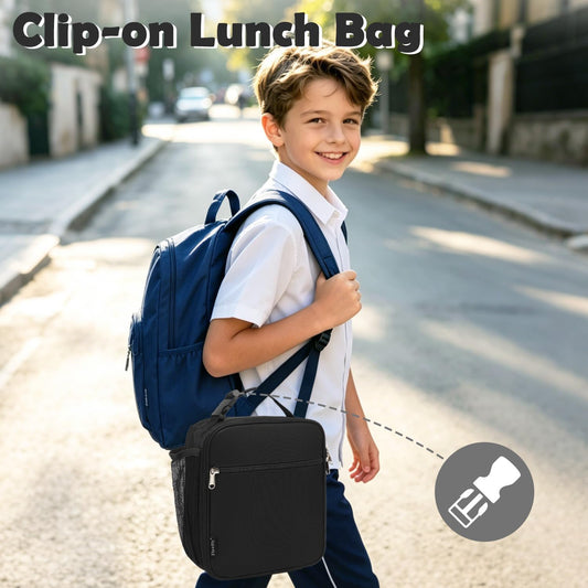 FlowFly Kids Lunch Box Insulated Letter Print Soft Bag Mini Cooler Back to School Thermal Meal Tote Kit for Girls, Boys, Black