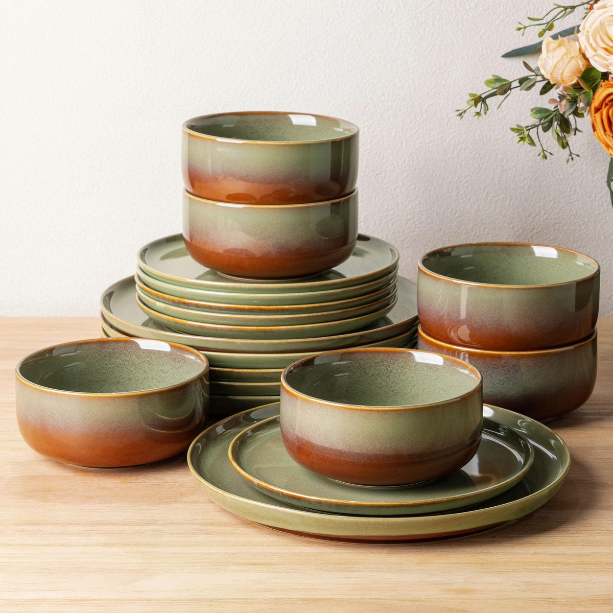 TheTerra Ceramic Dinnerware Set for 4, 12-Piece Plates and Bowls Set