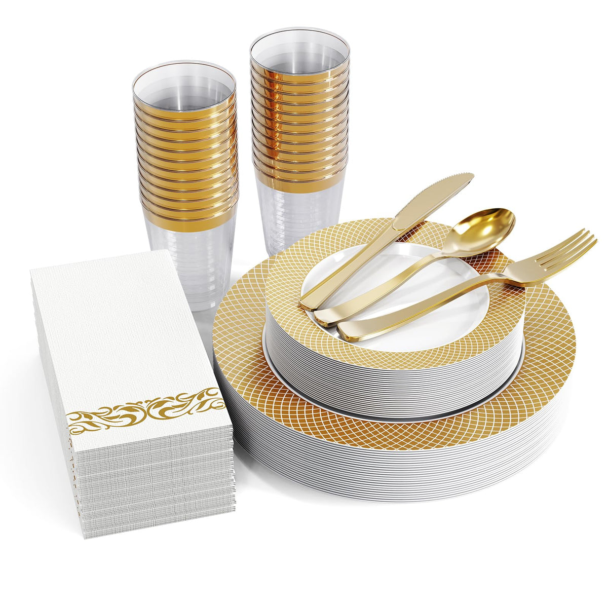 FOCUSLINE 175 Pieces Gold Dinnerware Set for 25 Guests