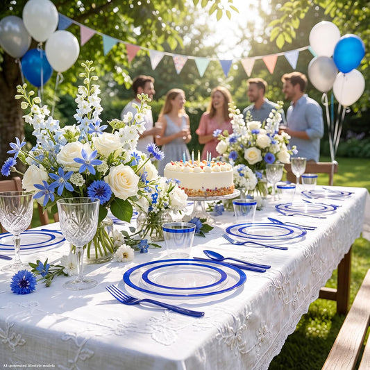 I00000 700Pcs Dark Blue Plastic Dinnerware Set ,Clear Plates for 100 Guests