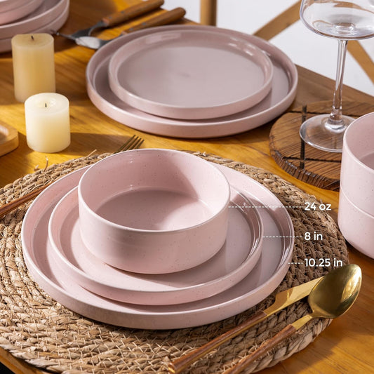 AmorArc Stoneware Dinnerware Sets for 4,12Pcs Plates and Bowls Set
