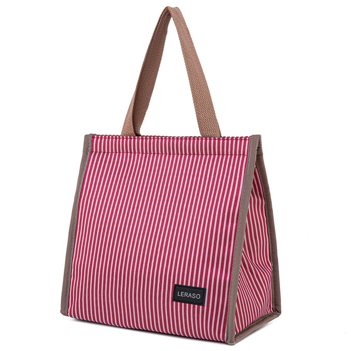 Insulated Lunch Bag for Work, 10.2"x5.9"x10.2" Oxford Waterproof Lunch Tote, Thermal Lunch Box for Office, Picnic & Outdoor, Pink and White Striped Canvas Tote Bag