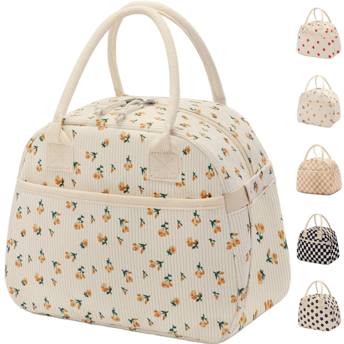 Carry bloom Lunch Box for Women, Insulated Lunch Bag Cute Corduroy Lunchbox