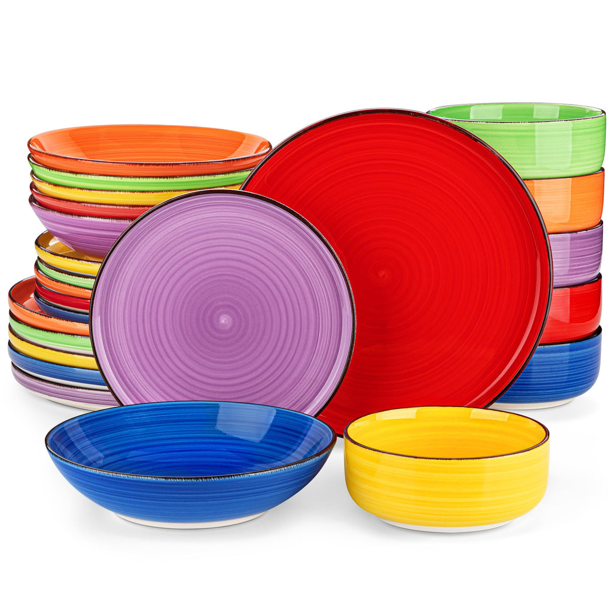 vancasso Bonita Stoneware Dinnerware Sets, 12 Pieces Dishes Set,Polished Round Plates and Bowls Set for 4, Dishwasher and Microwave Safe, Multicolor