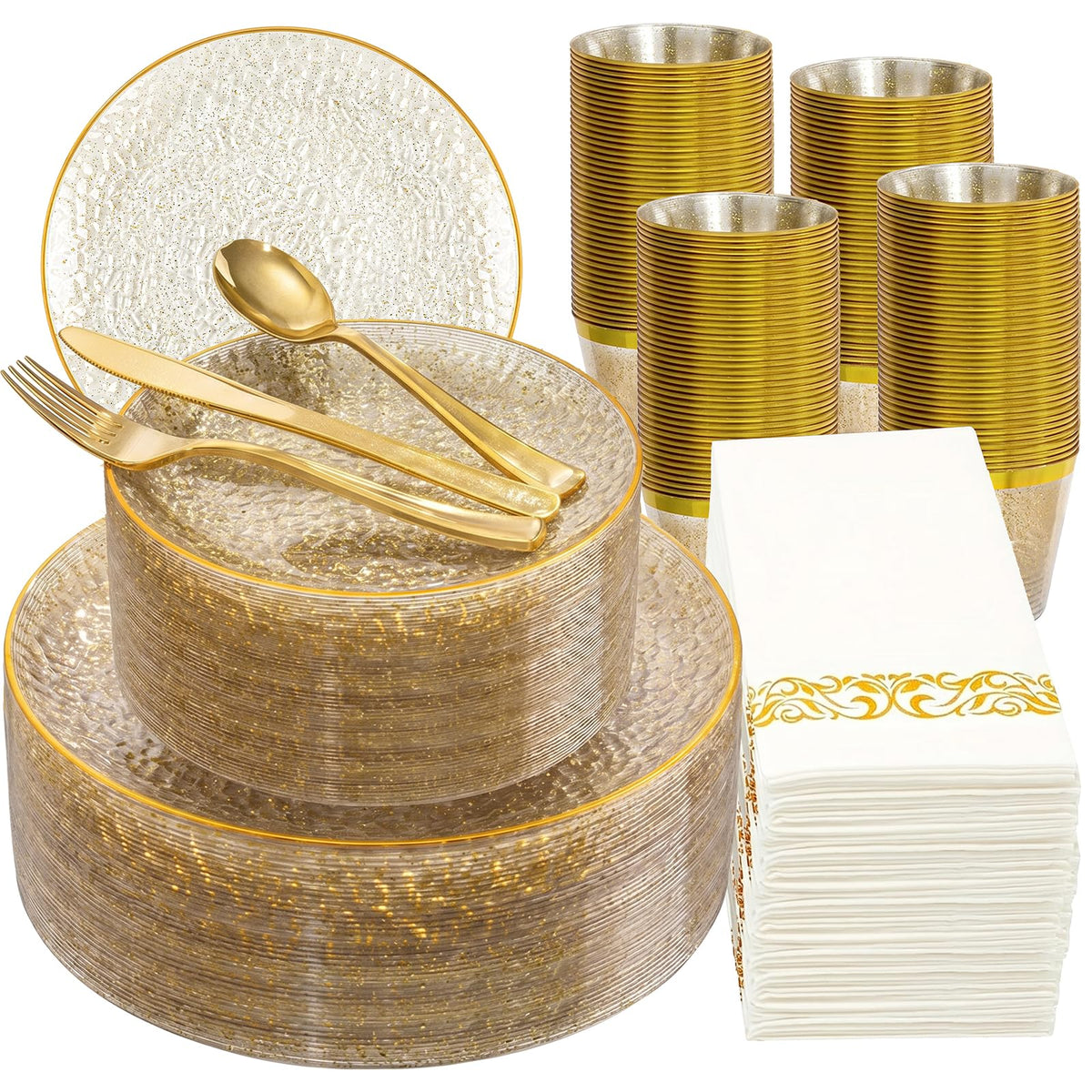 DaYammi 350PCS Amber Plastic Dinnerware Set for 50 Guests