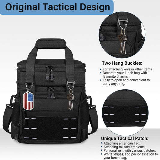 TENKIST Tactical Expandable Lunch Box Men 2 Layer Cooler Bag 20 Cans Black