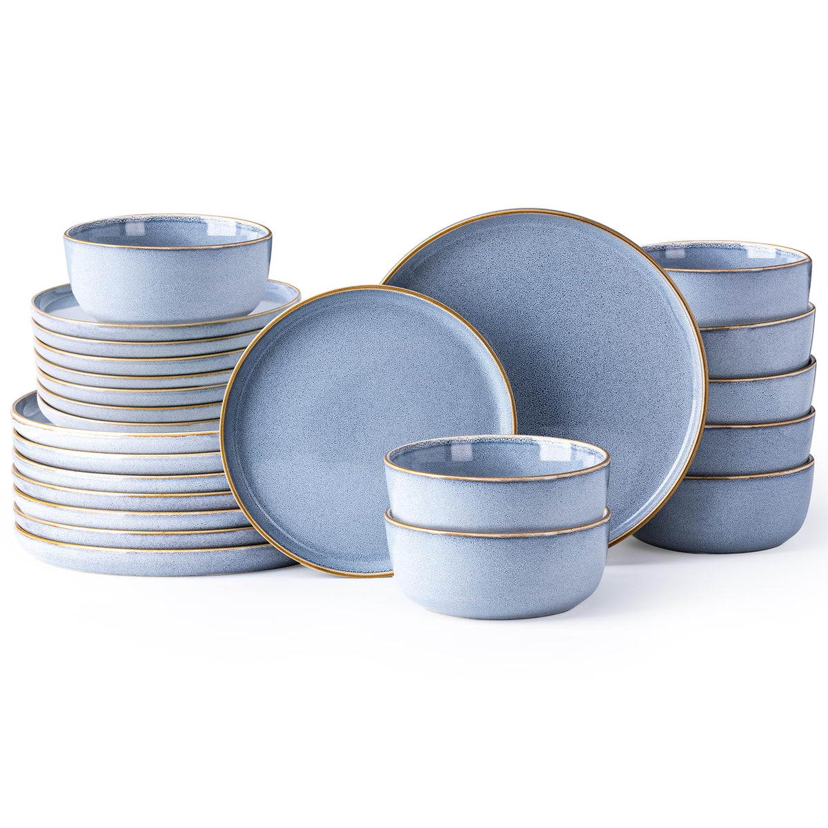 GBHOME Ceramic Dinnerware Sets for 8, 24 Pieces Stoneware Plates and Bowls Sets, Scratch Resistant Dishes, Dishwasher & Microwave Safe, Reactive Glaze-Green Wheat