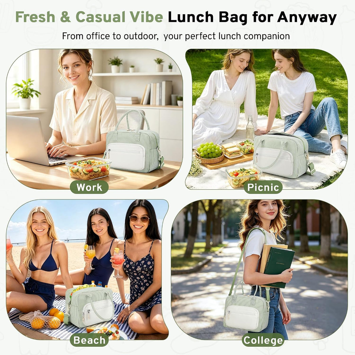 ZOMFELT Cute Lunch Box for Women, 13L Insulated Lunch Bags for Women