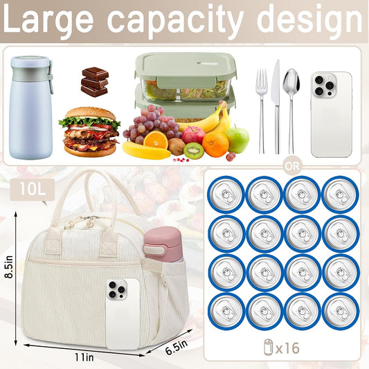 Carry bloom Lunch Box for Women, Insulated Lunch Bag Cute Corduroy Lunchbox