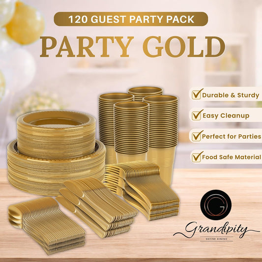 Grandipity Disposable Plastic Dinnerware Sets for Parties (720 pcs)