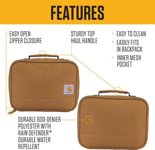 Carhartt Insulated Lunch Cooler For Men and Women, Fully Insulated Lunch Pale for Everyday Use, 4 Can (Black)