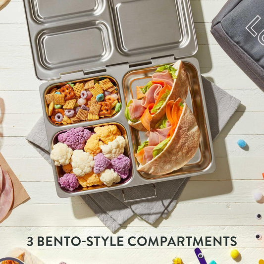 PlanetBox Launch Stainless Steel Lunchbox Replacement - Brushed Finish, Recycled Bento Box Container for Kids and Adults, Sustainable Lunch Box