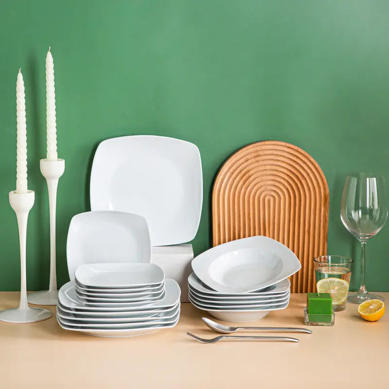 MALACASA Dinnerware Sets, Grey White Plates and Bowls Sets for 6, 18/30 Pieces Mordern Square Dinnerware Sets, Series Julia Winter Holiday