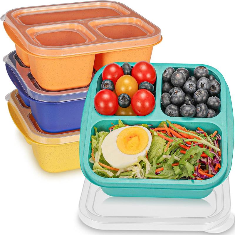 Bento Box For , 4 Pack 3 Compartments Meal Prep Containers Lunch Containers, Storage Containers With , Stackable Snack Boxes for School, Work, and Travel