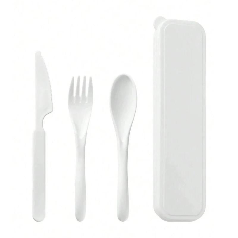 1pc Solid BPA-Free Eco-Friendly Reusable Plastic Cutlery Set - Fork, Knife, Spoon, Portable Back to School Outdoor Tableware for Camping