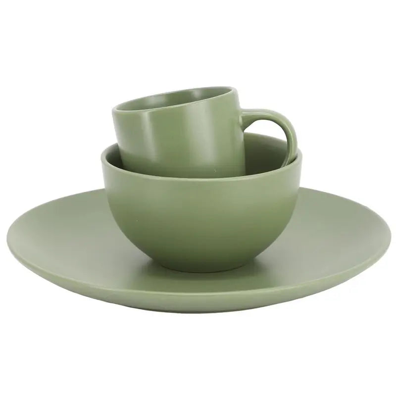 Gibson Home Everyday Plus 12 Piece Round Stoneware Dinnerware Set in Green