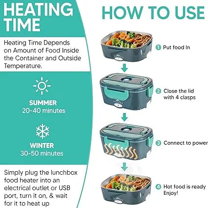 Electric Lunch Box Food Heater, 110V 12V 24V, Food Warmer for Office, Truck, Car, Work, With Removable Stainless Steel Container, Loncheras Electricas Para Calentar Almuerzo Plastic Portable Tableware