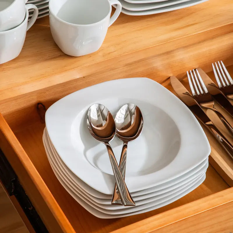 MALACASA Dinnerware Sets, Grey White Plates and Bowls Sets for 6, 18/30 Pieces Mordern Square Dinnerware Sets, Series Julia Winter Holiday