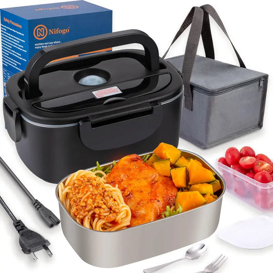 100W Fast-Heating Thermal Lunch Box for Adults, Portable Plastic Insulated Lunch Box with Insulated Bag, 12V/24V Car & 110V Home Dual Use, Rainproof Plug Lonchera Electrica