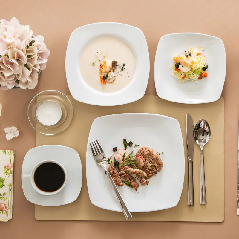 MALACASA Dinnerware Sets, Grey White Plates and Bowls Sets for 6, 18/30 Pieces Mordern Square Dinnerware Sets, Series Julia Winter Holiday