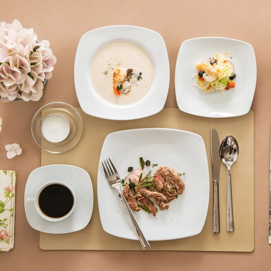 MALACASA Dinnerware Sets, Grey White Plates and Bowls Sets for 6, 18/30 Pieces Mordern Square Dinnerware Sets, Series Julia Winter Holiday